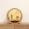Circular Japanese Hina doll display with cherry blossom screen. Wholesale by Fujiki Crafts.