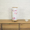 Handcrafted Japanese Chouchin lantern with plum blossom washi paper and wooden base. Wholesale by Fujiki Crafts.