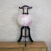 Handcrafted Japanese Chōchin lantern with cherry blossom design on white and lavender washi paper, displayed on wooden base. Wholesale by Fujiki Crafts.