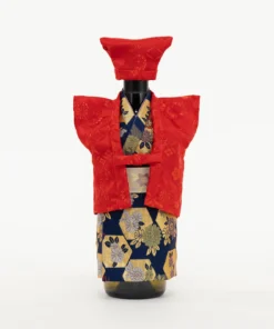 Kanreki Red and Blue Floral Kimono Wine Bottle Cover