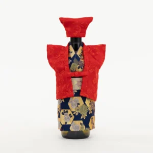 Kanreki Red and Blue Floral Kimono Wine Bottle Cover